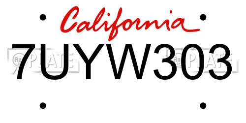 7UYW303 California License Plate