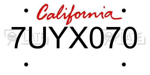 7UYX070 California License Plate