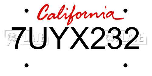7UYX232 California License Plate