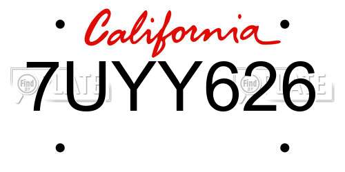 7UYY626 California License Plate