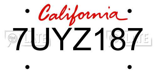 7UYZ187 California License Plate