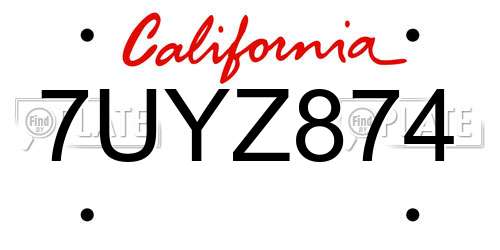 7UYZ874 California License Plate