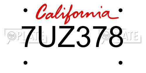 7UZ378 California License Plate
