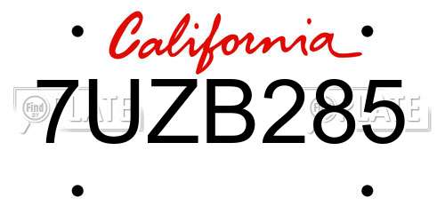7UZB285 California License Plate
