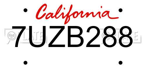 7UZB288 California License Plate