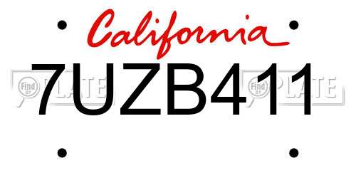 7UZB411 California License Plate