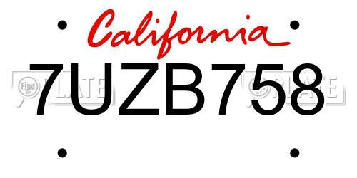 7UZB758 California License Plate
