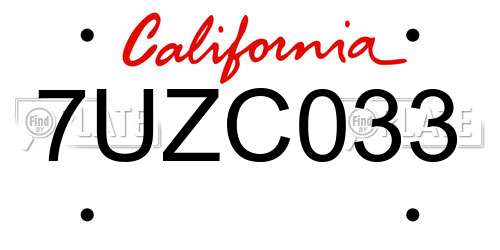 7UZC033 California License Plate