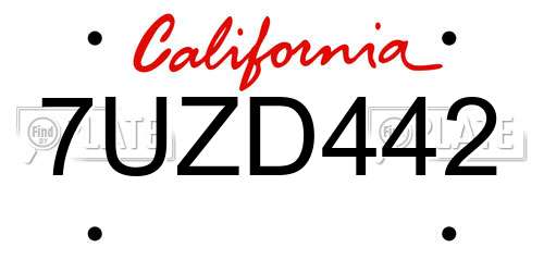 7UZD442 California License Plate