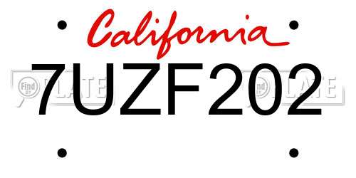 7UZF202 California License Plate
