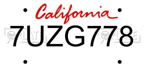 7UZG778 California License Plate