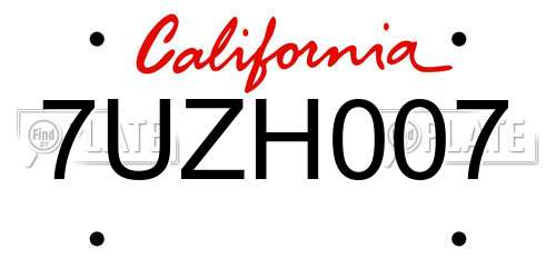 7UZH007 California License Plate