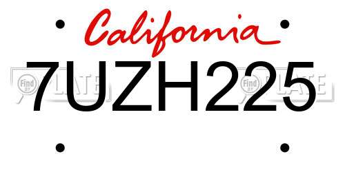 7UZH225 California License Plate