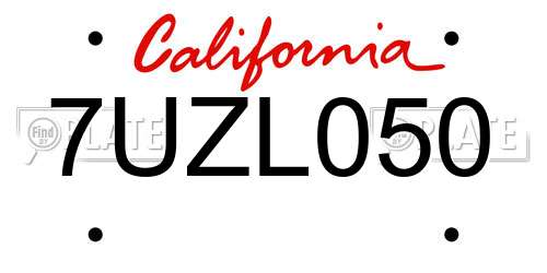 7UZL050 California License Plate