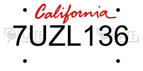 7UZL136 California License Plate