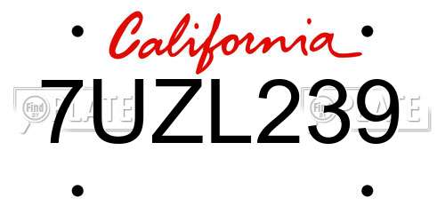 7UZL239 California License Plate