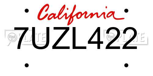 7UZL422 California License Plate