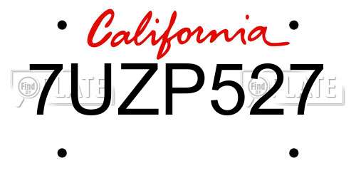 7UZP527 California License Plate