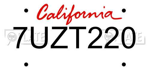7UZT220 California License Plate