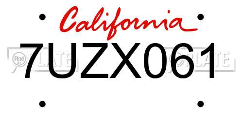 7UZX061 California License Plate