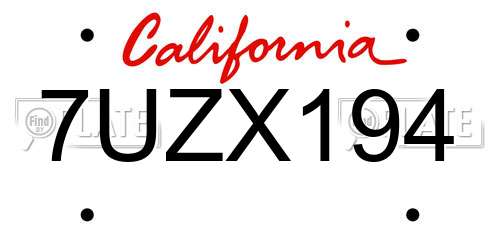 7UZX194 California License Plate
