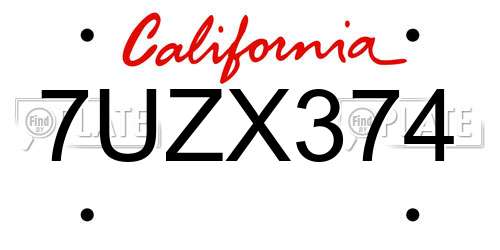 7UZX374 California License Plate
