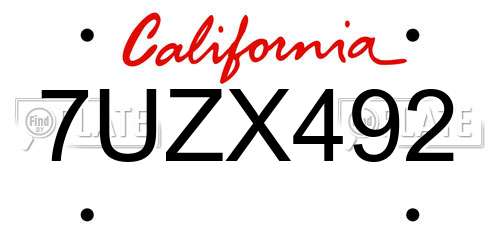 7UZX492 California License Plate