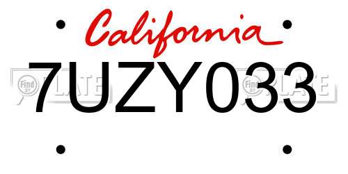 7UZY033 California License Plate