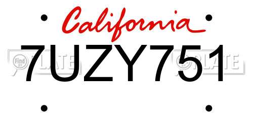 7UZY751 California License Plate