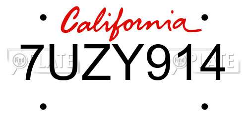 7UZY914 California License Plate