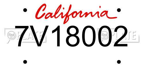 7V18002 California License Plate