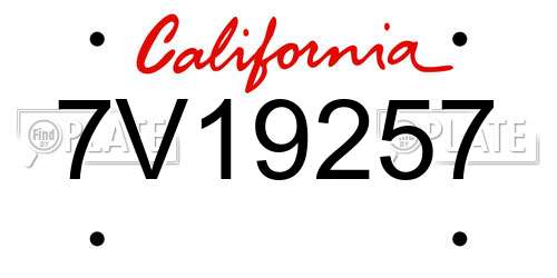 7V19257 California License Plate