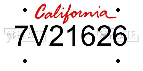 7V21626 California License Plate