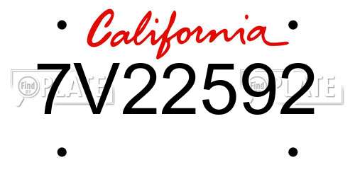 7V22592 California License Plate