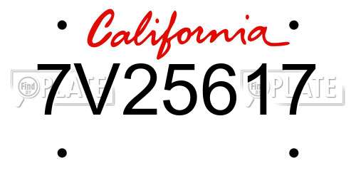 7V25617 California License Plate