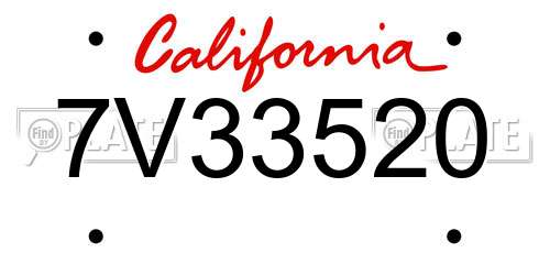 7V33520 California License Plate