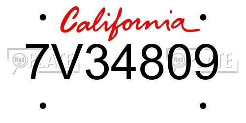 7V34809 California License Plate