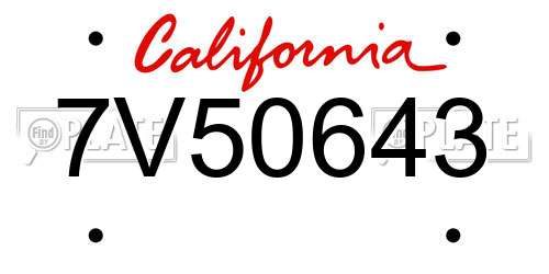 7V50643 California License Plate