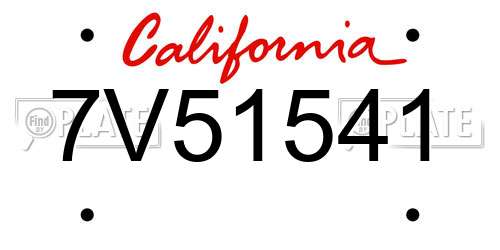7V51541 California License Plate