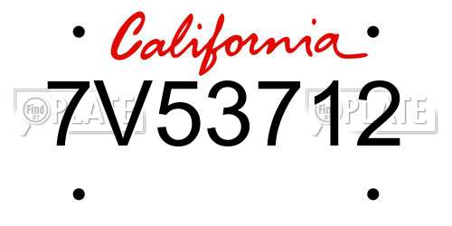 7V53712 California License Plate