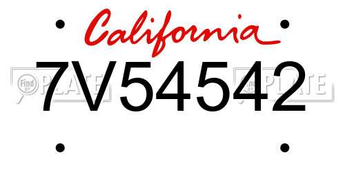 7V54542 California License Plate