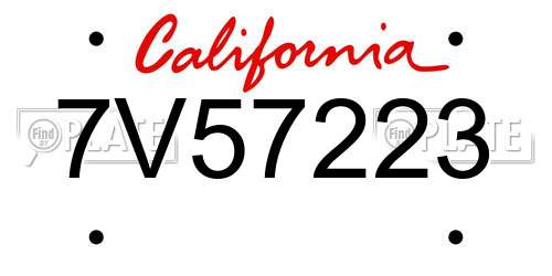 7V57223 California License Plate