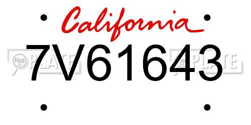 7V61643 California License Plate