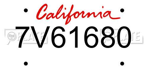 7V61680 California License Plate