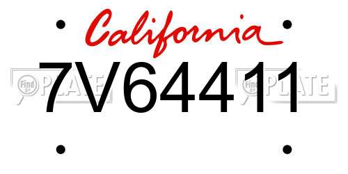 7V64411 California License Plate