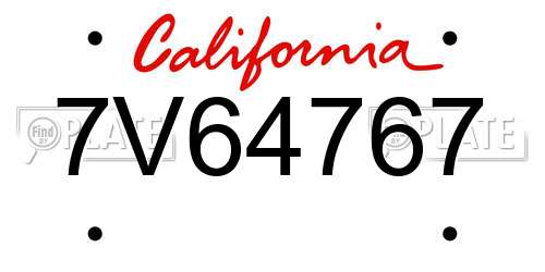 7V64767 California License Plate