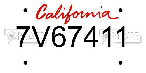 7V67411 California License Plate