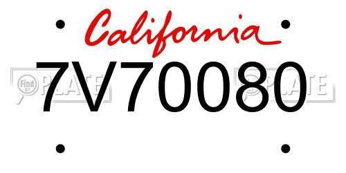 7V70080 California License Plate