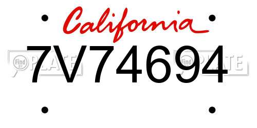 7V74694 California License Plate