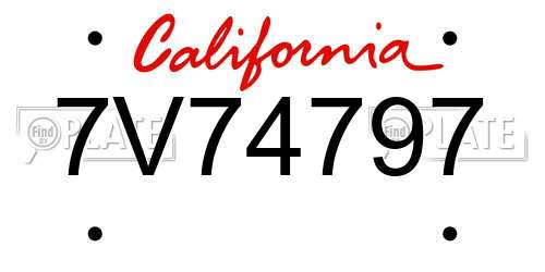 7V74797 California License Plate